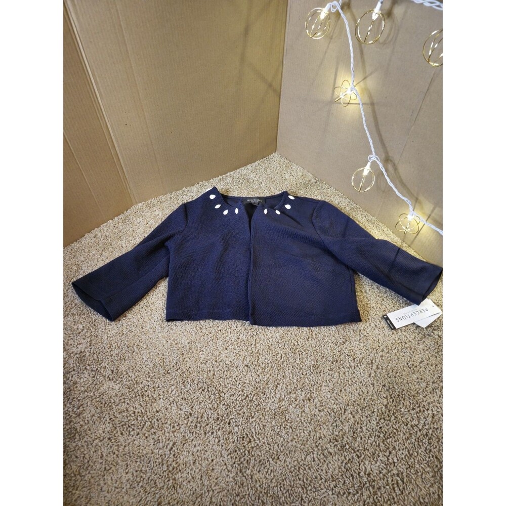 Perceptions NY Ladies Large Navy Cropped Open Jacket NWT.